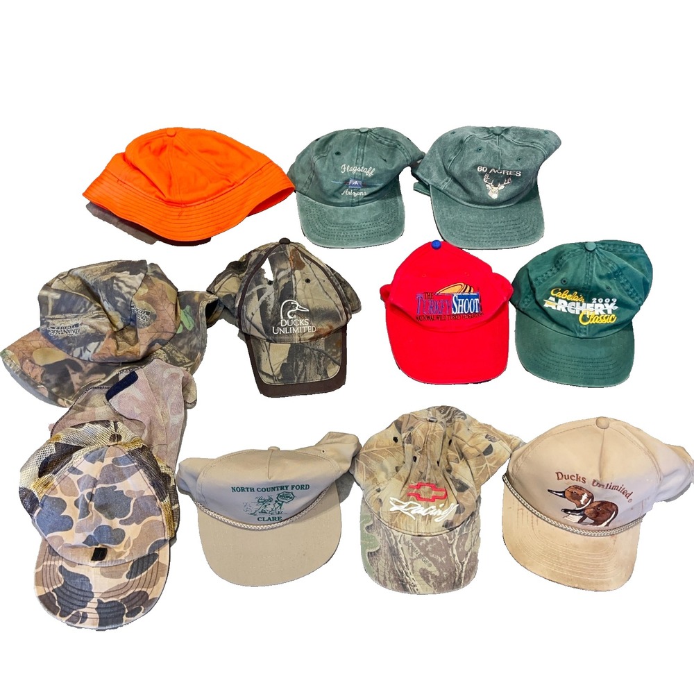 Vintage Hunting Camo Hat Lot Snapback Strap Back Cap Fishing Advertising Deer